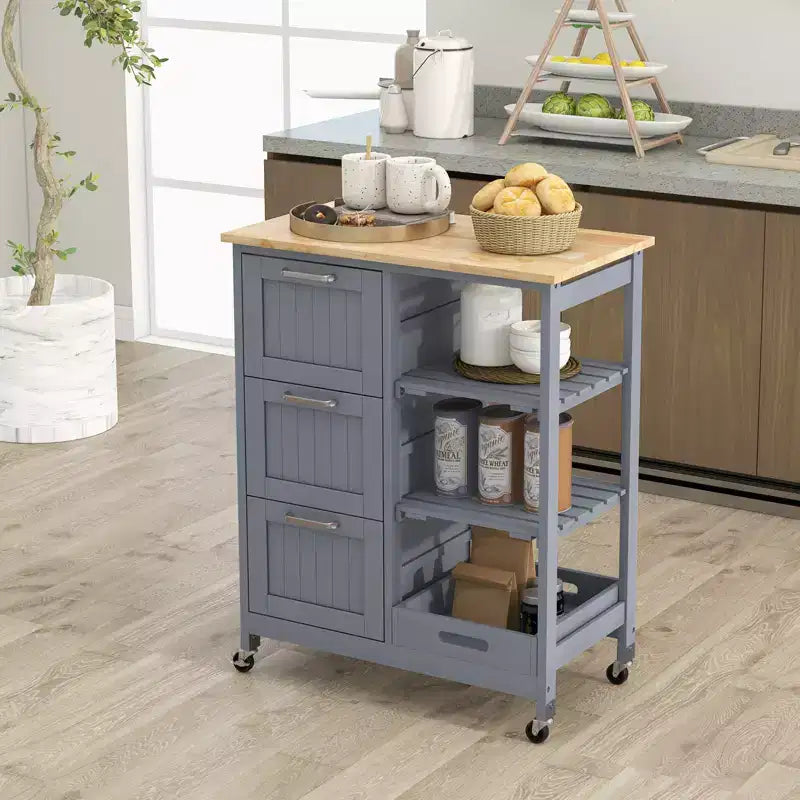 Costway Rolling Kitchen Island Utility Storage Cart w/ 3 Storage Drawers & Shelves White/Black/Grey