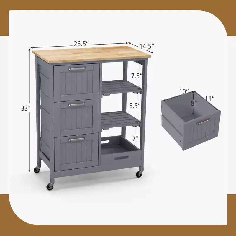 Costway Rolling Kitchen Island Utility Storage Cart w/ 3 Storage Drawers & Shelves White/Black/Grey