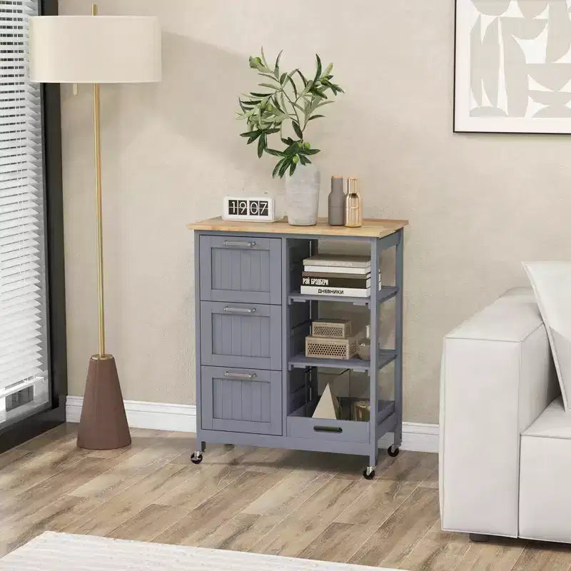 Costway Rolling Kitchen Island Utility Storage Cart w/ 3 Storage Drawers & Shelves White/Black/Grey