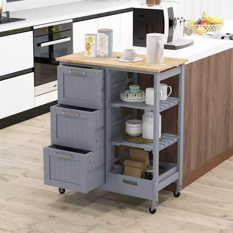 Costway Rolling Kitchen Island Utility Storage Cart w/ 3 Storage Drawers & Shelves White/Black/Grey