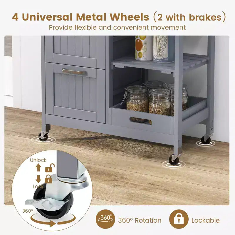 Costway Rolling Kitchen Island Utility Storage Cart w/ 3 Storage Drawers & Shelves White/Black/Grey