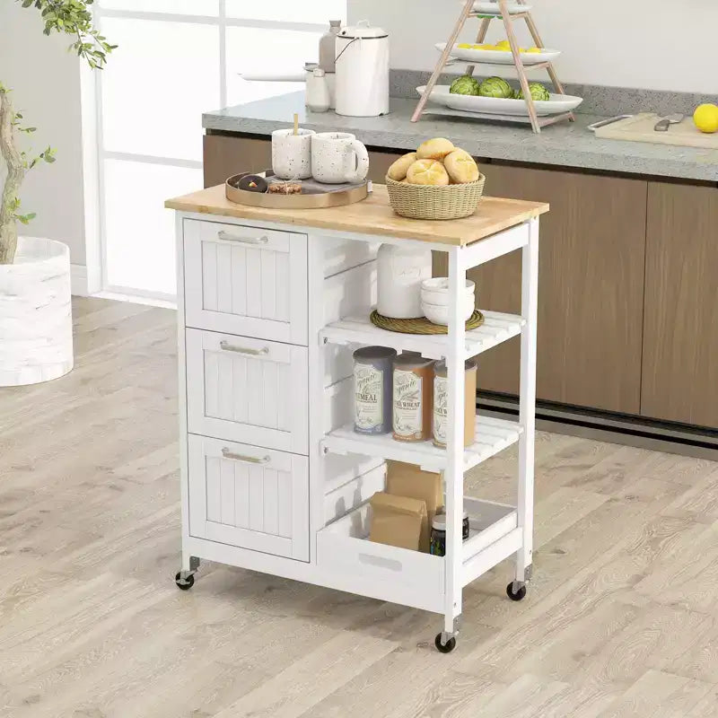 Costway Rolling Kitchen Island Utility Storage Cart w/ 3 Storage Drawers & Shelves White/Black/Grey