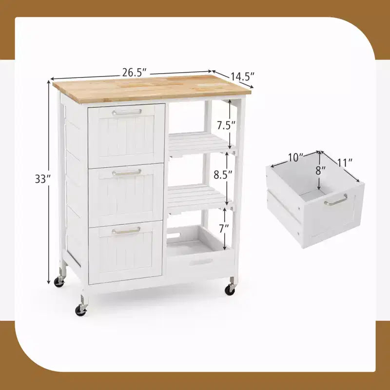 Costway Rolling Kitchen Island Utility Storage Cart w/ 3 Storage Drawers & Shelves White/Black/Grey