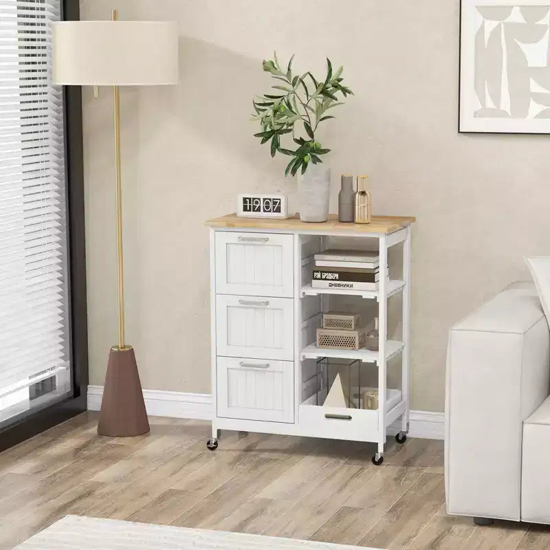 Costway Rolling Kitchen Island Utility Storage Cart w/ 3 Storage Drawers & Shelves White/Black/Grey