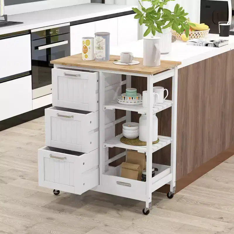Costway Rolling Kitchen Island Utility Storage Cart w/ 3 Storage Drawers & Shelves White/Black/Grey