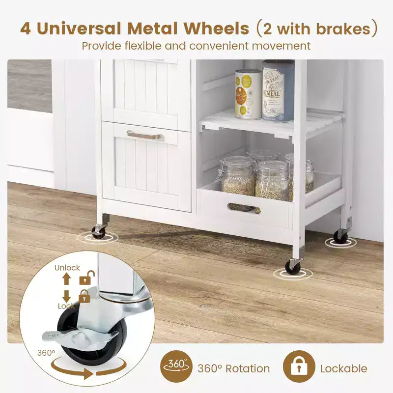 Costway Rolling Kitchen Island Utility Storage Cart w/ 3 Storage Drawers & Shelves White/Black/Grey