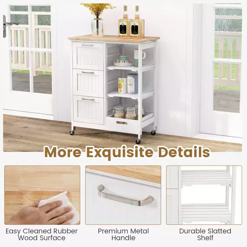Costway Rolling Kitchen Island Utility Storage Cart w/ 3 Storage Drawers & Shelves White/Black/Grey