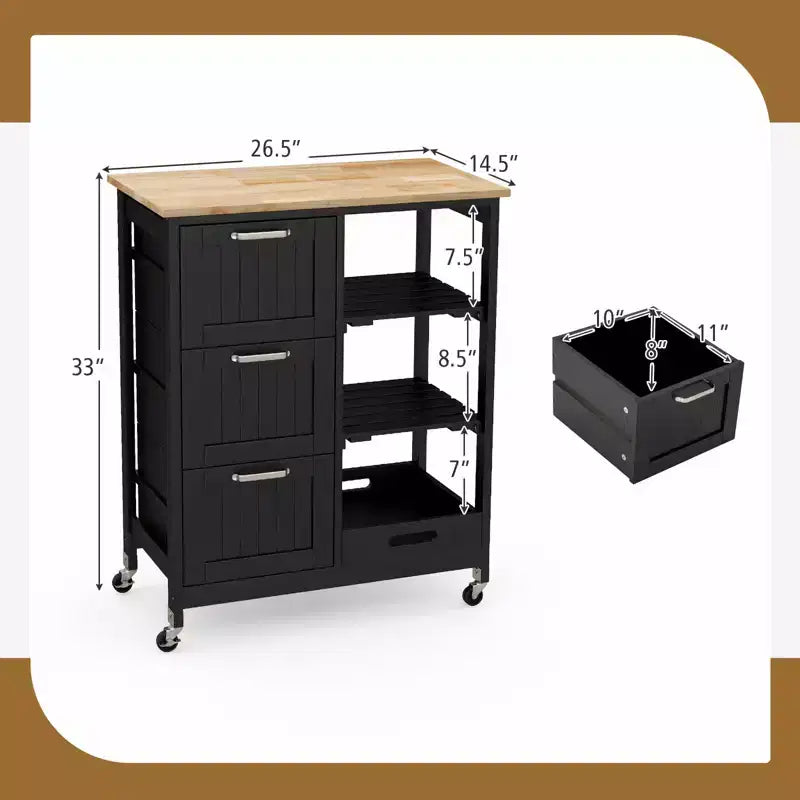 Costway Rolling Kitchen Island Utility Storage Cart w/ 3 Storage Drawers & Shelves White/Black/Grey