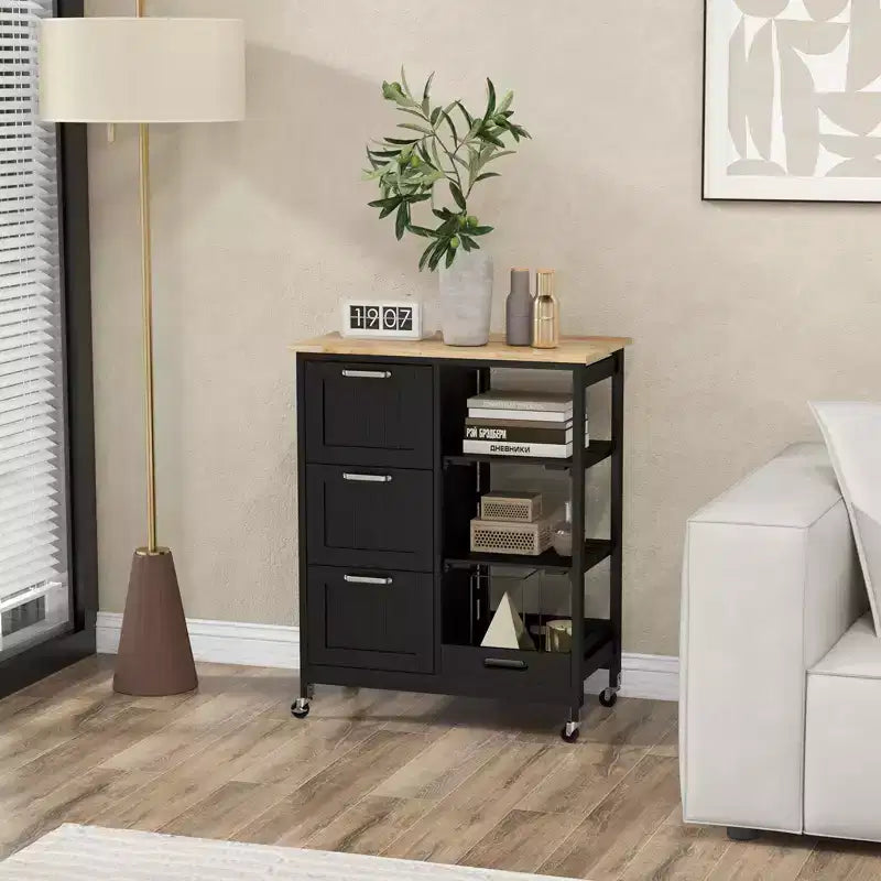 Costway Rolling Kitchen Island Utility Storage Cart w/ 3 Storage Drawers & Shelves White/Black/Grey