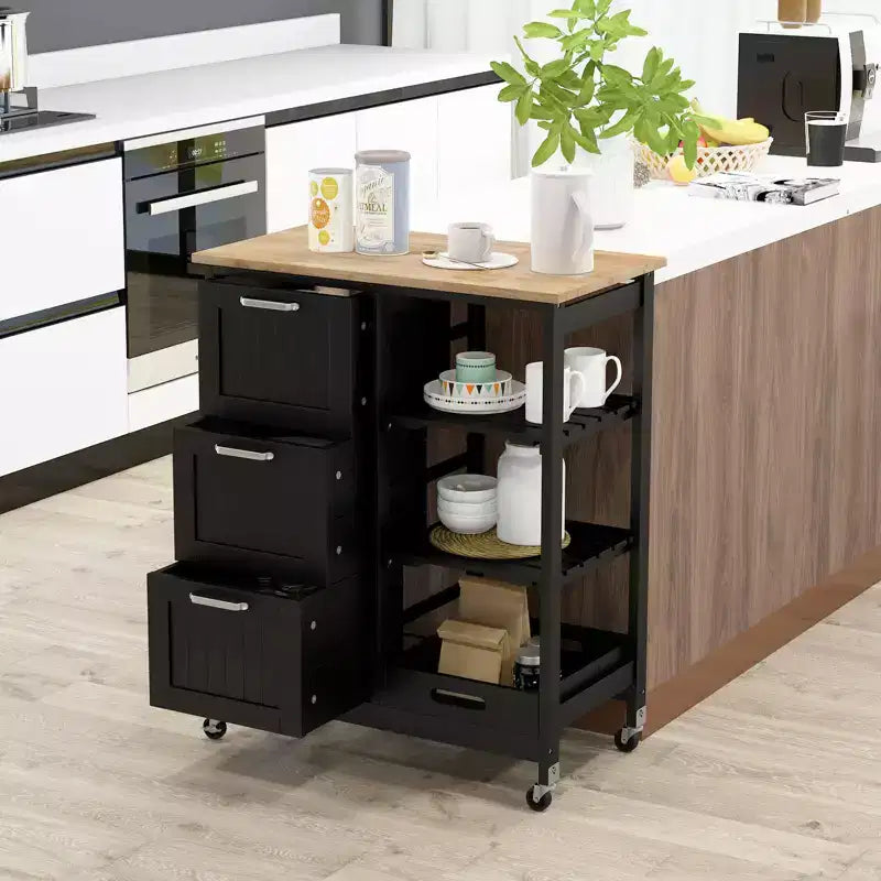 Costway Rolling Kitchen Island Utility Storage Cart w/ 3 Storage Drawers & Shelves White/Black/Grey
