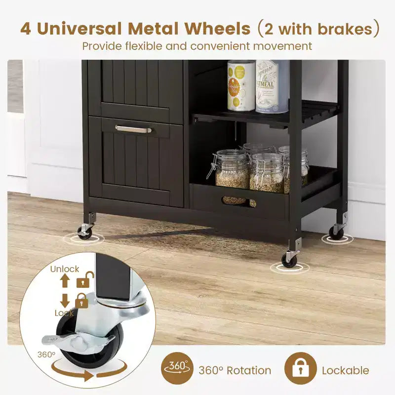 Costway Rolling Kitchen Island Utility Storage Cart w/ 3 Storage Drawers & Shelves White/Black/Grey