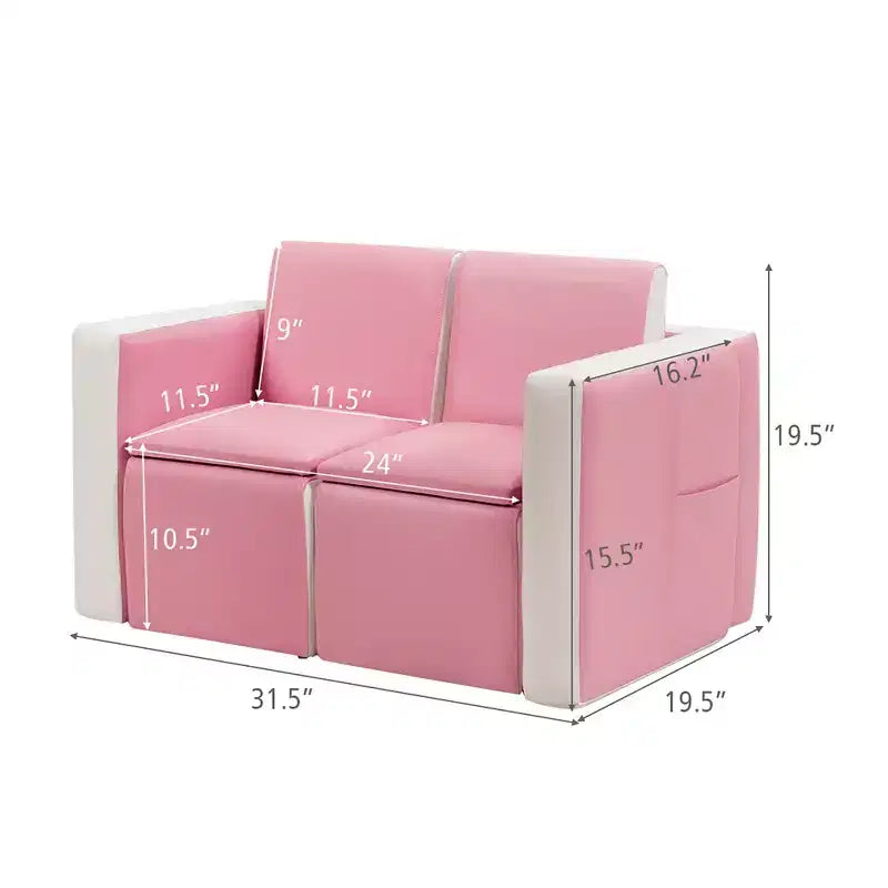 Costway Multi-functional Kids Sofa Table Chair Set 2 Seat Couch Furniture W/Storage Box