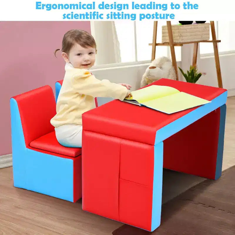 Costway Multi-functional Kids Sofa Table Chair Set 2 Seat Couch Furniture W/Storage Box