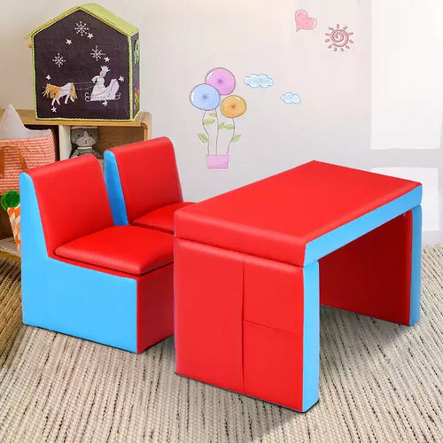 Costway Multi-functional Kids Sofa Table Chair Set 2 Seat Couch Furniture W/Storage Box