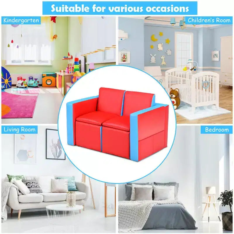 Costway Multi-functional Kids Sofa Table Chair Set 2 Seat Couch Furniture W/Storage Box