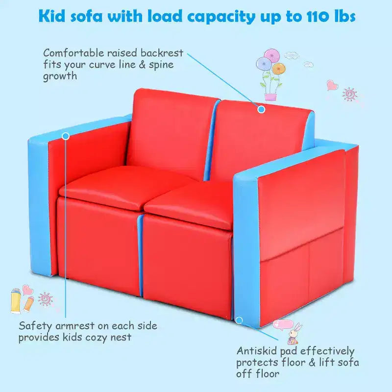 Costway Multi-functional Kids Sofa Table Chair Set 2 Seat Couch Furniture W/Storage Box