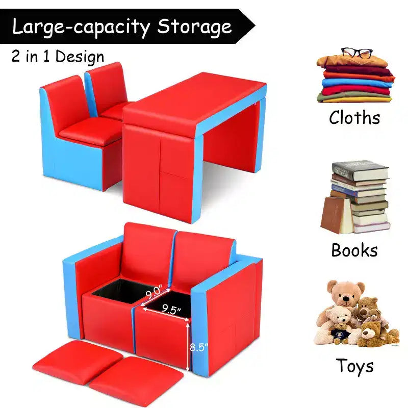 Costway Multi-functional Kids Sofa Table Chair Set 2 Seat Couch Furniture W/Storage Box