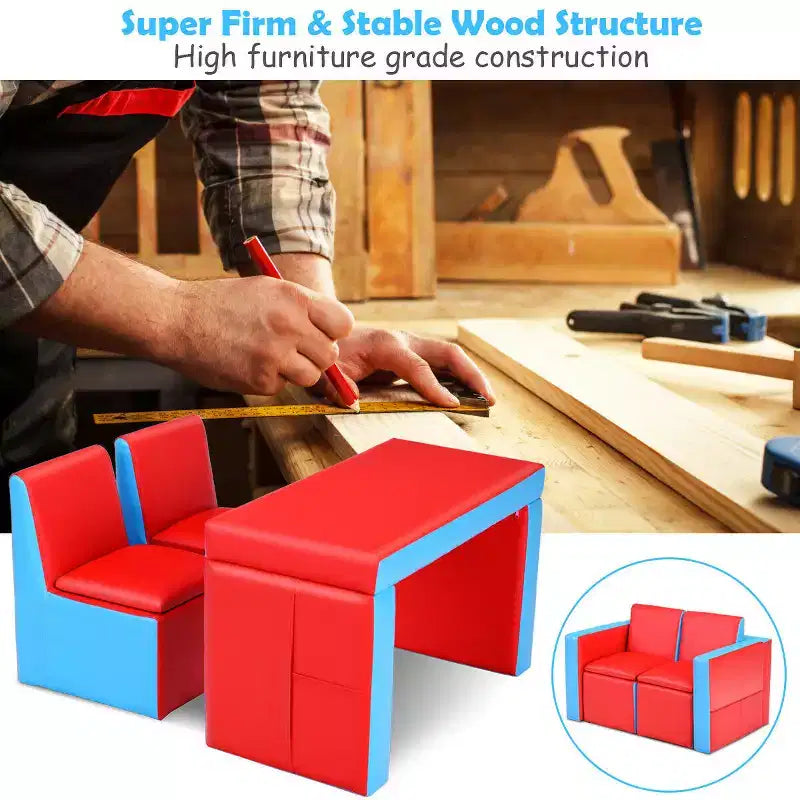 Costway Multi-functional Kids Sofa Table Chair Set 2 Seat Couch Furniture W/Storage Box