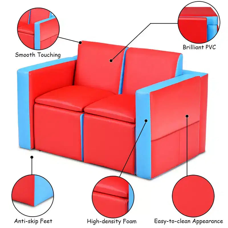 Costway Multi-functional Kids Sofa Table Chair Set 2 Seat Couch Furniture W/Storage Box