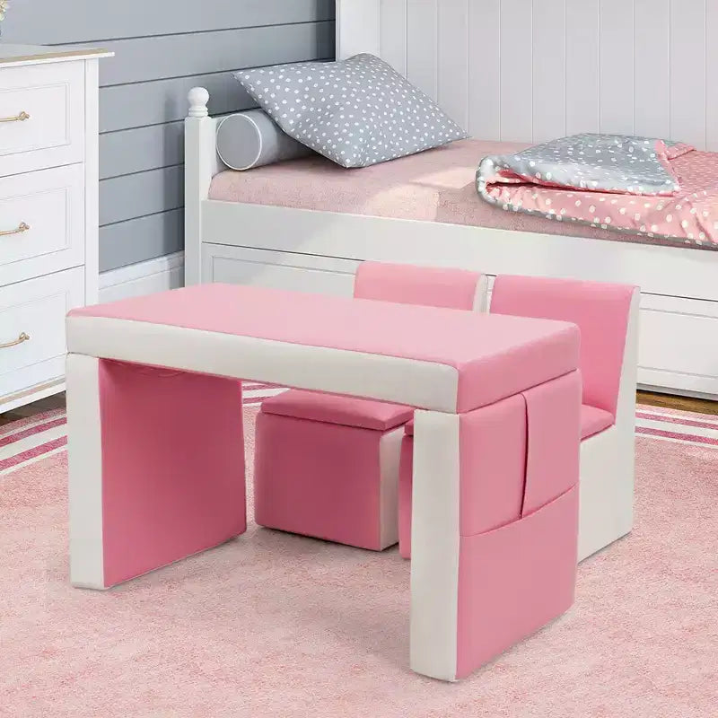 Costway Multi-functional Kids Sofa Table Chair Set 2 Seat Couch Furniture W/Storage Box