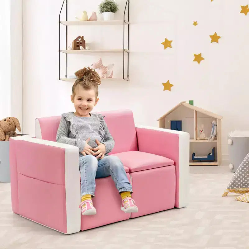 Costway Multi-functional Kids Sofa Table Chair Set 2 Seat Couch Furniture W/Storage Box