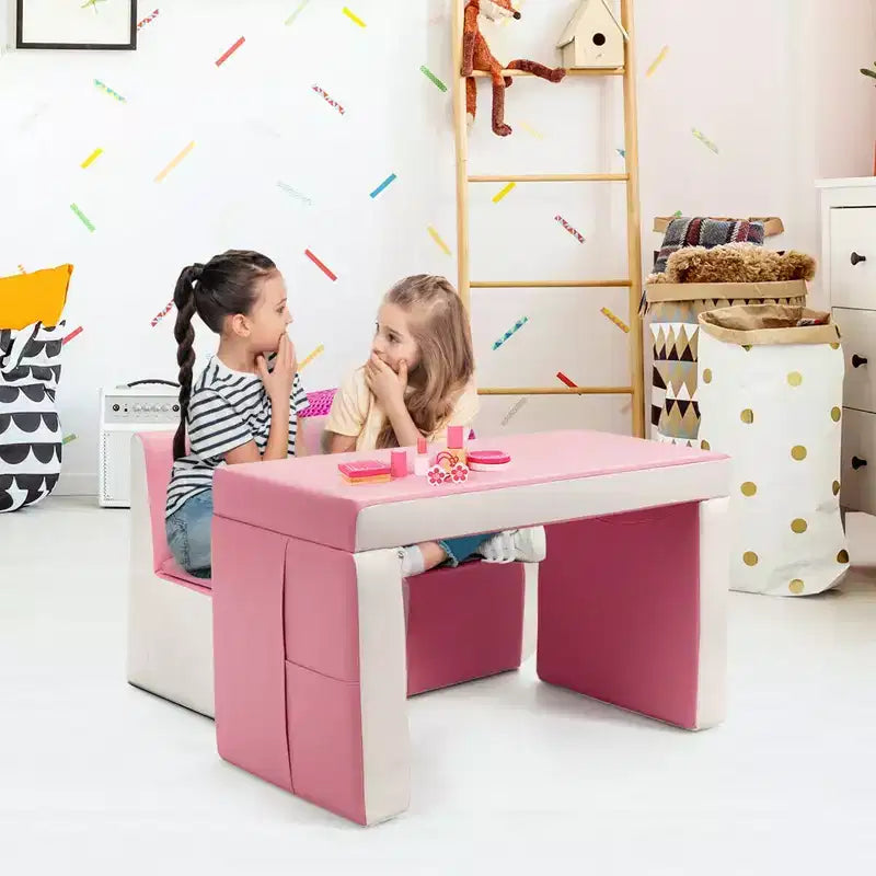 Costway Multi-functional Kids Sofa Table Chair Set 2 Seat Couch Furniture W/Storage Box