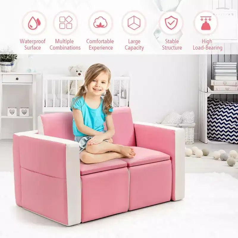 Costway Multi-functional Kids Sofa Table Chair Set 2 Seat Couch Furniture W/Storage Box