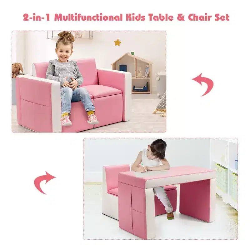 Costway Multi-functional Kids Sofa Table Chair Set 2 Seat Couch Furniture W/Storage Box