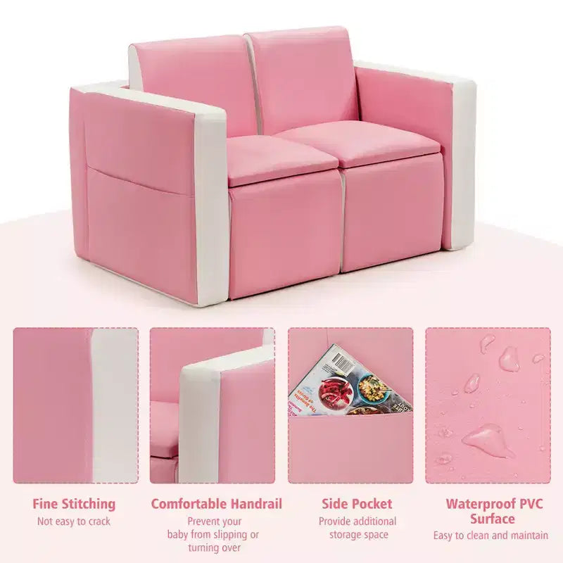Costway Multi-functional Kids Sofa Table Chair Set 2 Seat Couch Furniture W/Storage Box