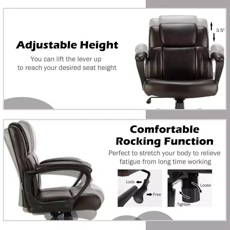 Costway Executive Leather Office Chair Adjustable Computer Desk Chair w/ Armrest