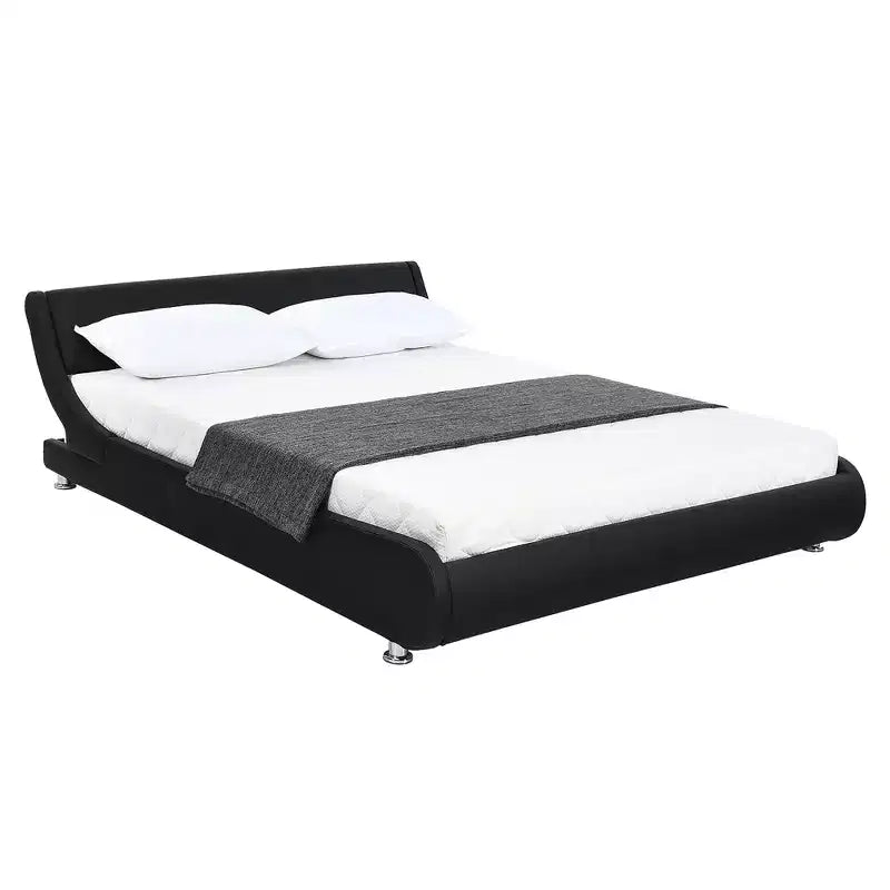 Costway Full Faux Leather Upholstered Platform Bed Adjustable Headboard Black
