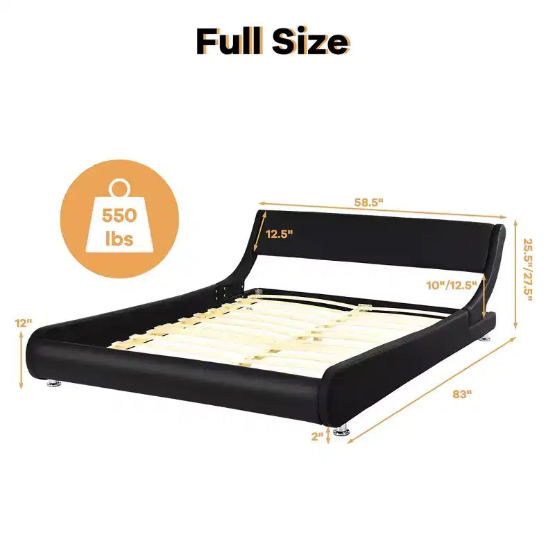 Costway Full Faux Leather Upholstered Platform Bed Adjustable Headboard Black
