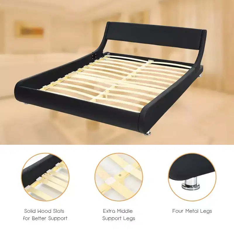 Costway Full Faux Leather Upholstered Platform Bed Adjustable Headboard Black