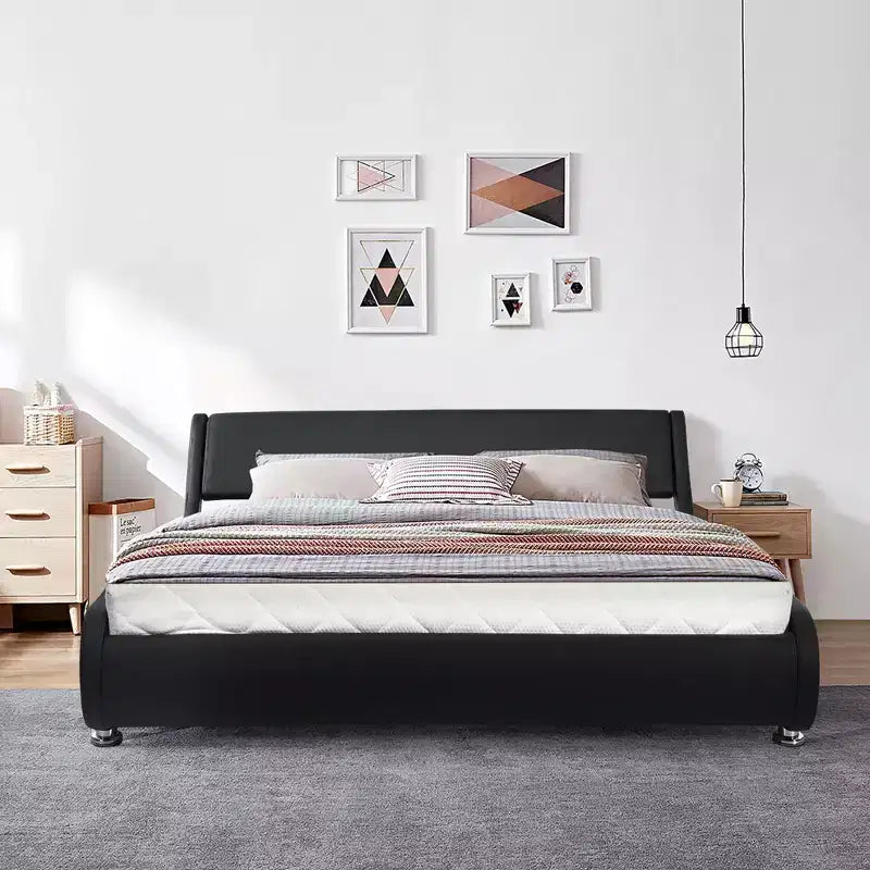 Costway Full Faux Leather Upholstered Platform Bed Adjustable Headboard Black