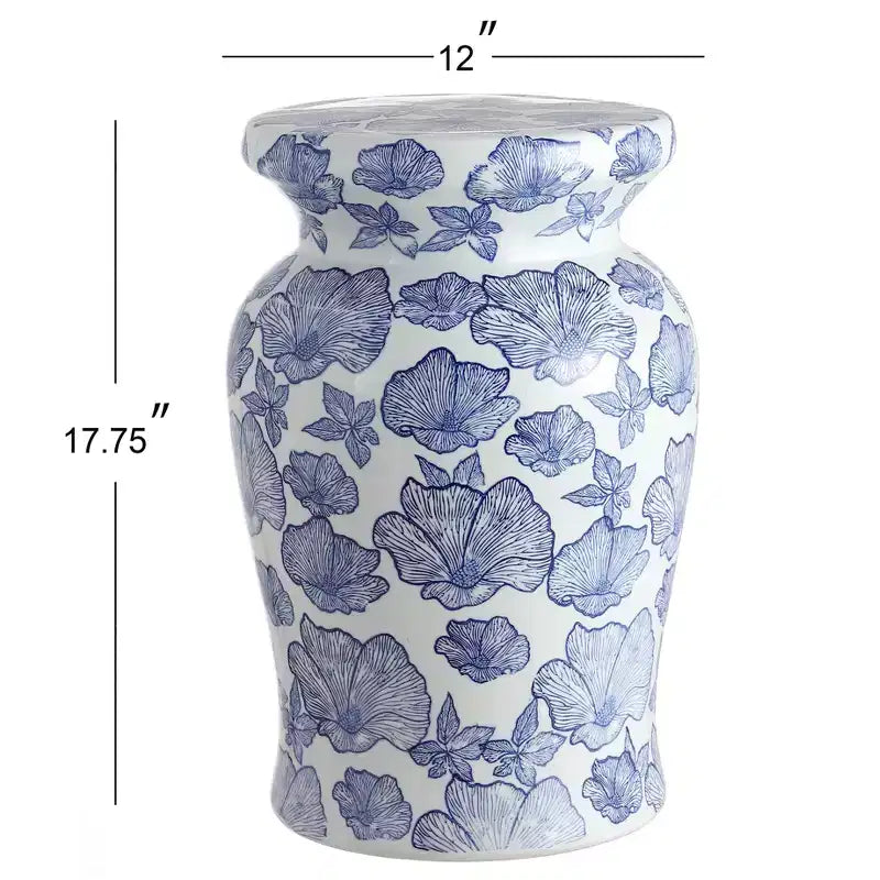 JONATHAN Y Poppies 17.7 Ceramic Garden Stool/Accent Table, White/Blue