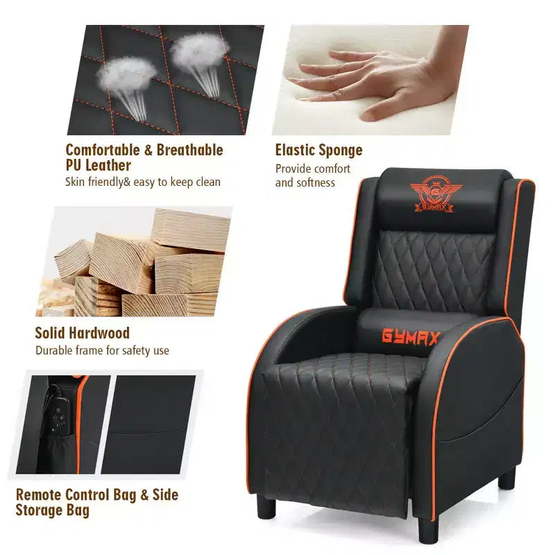 Costway Massage Gaming Recliner Chair Leather Single Sofa Home Theater Seat