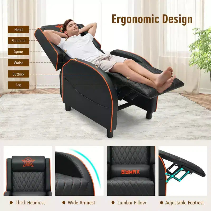 Costway Massage Gaming Recliner Chair Leather Single Sofa Home Theater Seat