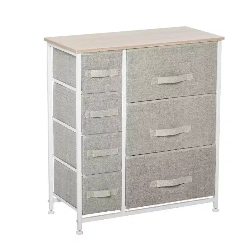 HOMCOM 7-Drawer Dresser Storage Tower Cabinet Organizer Unit, Easy Pull Fabric Bins with Metal Frame for Bedroom, Closets, Light Gray