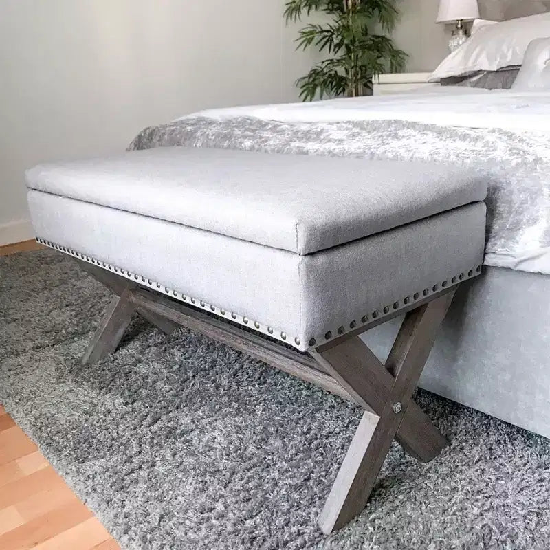 HOMCOM 35.75 Rectangle Fabric Shoe Bench Storage Ottoman with Soft Sponge Cushion, for Living Room, Entryway, or Bedroom, Gray