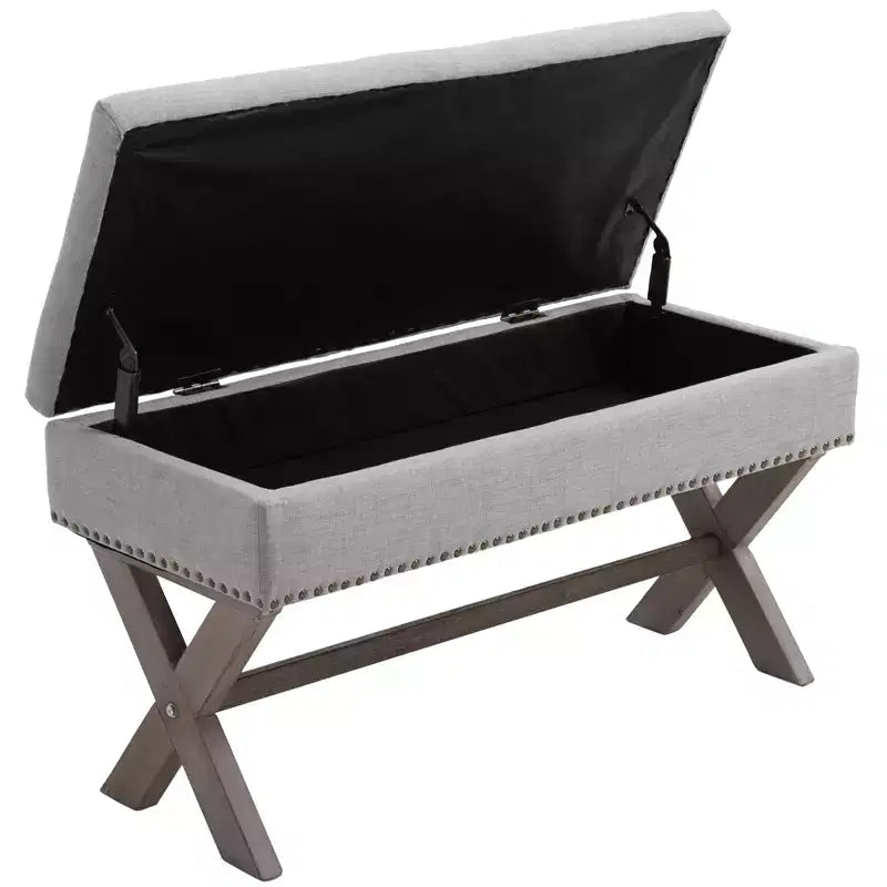 HOMCOM 35.75 Rectangle Fabric Shoe Bench Storage Ottoman with Soft Sponge Cushion, for Living Room, Entryway, or Bedroom, Gray