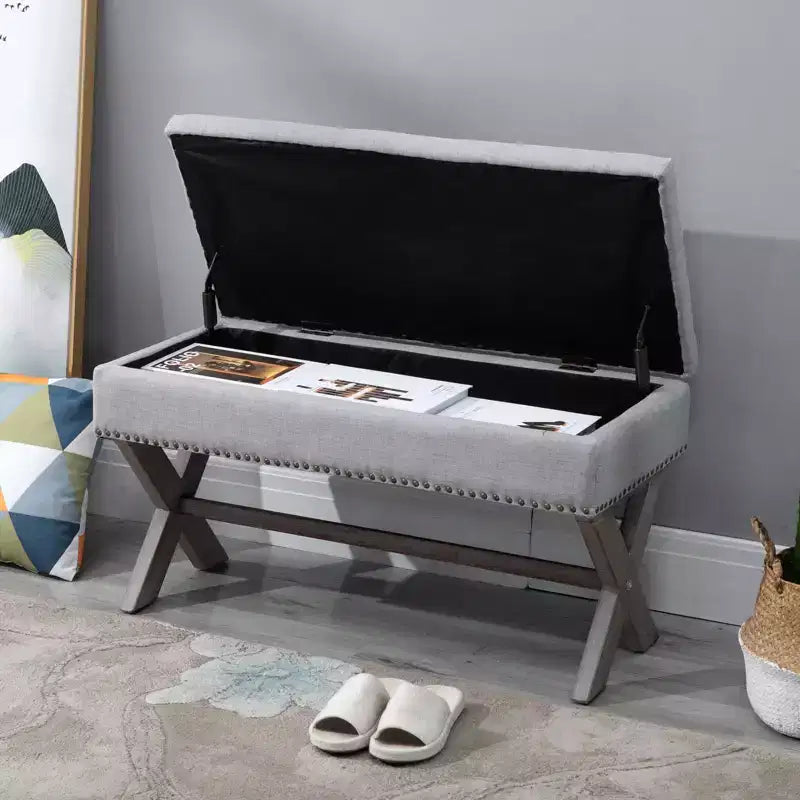 HOMCOM 35.75 Rectangle Fabric Shoe Bench Storage Ottoman with Soft Sponge Cushion, for Living Room, Entryway, or Bedroom, Gray