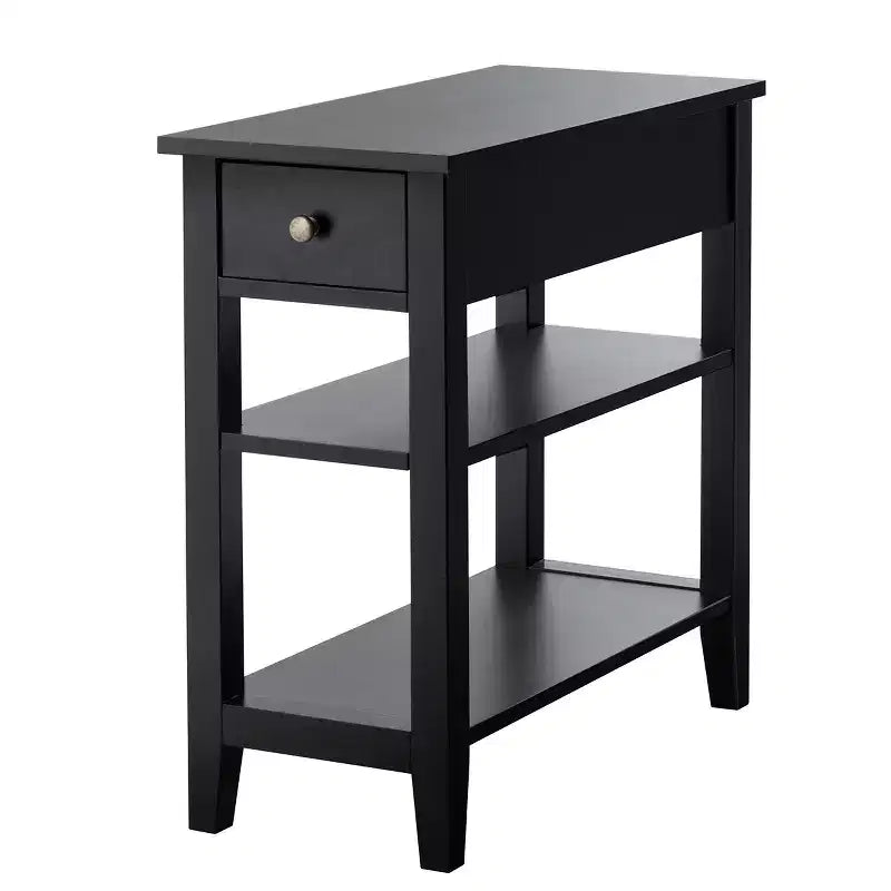 Costway 3 Tier Nightstand Bedside Table Sofa Side End Table w/Double Shelves Drawer Black