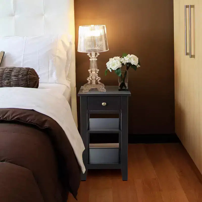 Costway 3 Tier Nightstand Bedside Table Sofa Side End Table w/Double Shelves Drawer Black