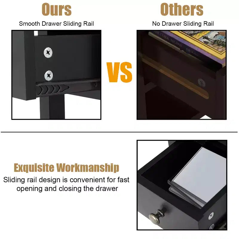 Costway 3 Tier Nightstand Bedside Table Sofa Side End Table w/Double Shelves Drawer Black