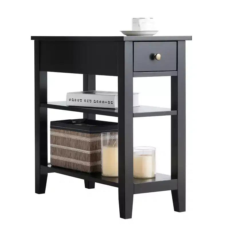 Costway 3 Tier Nightstand Bedside Table Sofa Side End Table w/Double Shelves Drawer Black