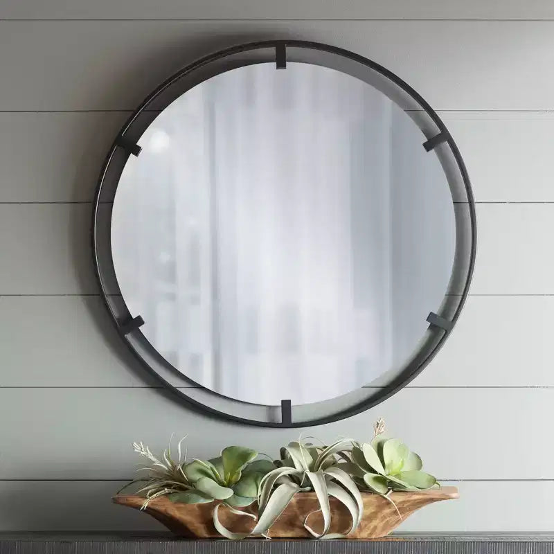 Uttermost Starbird Round Vanity Decorative Wall Mirror Modern Black Metal Openwork Framed 30 Wide for Bathroom Bedroom Living Room Home Office House