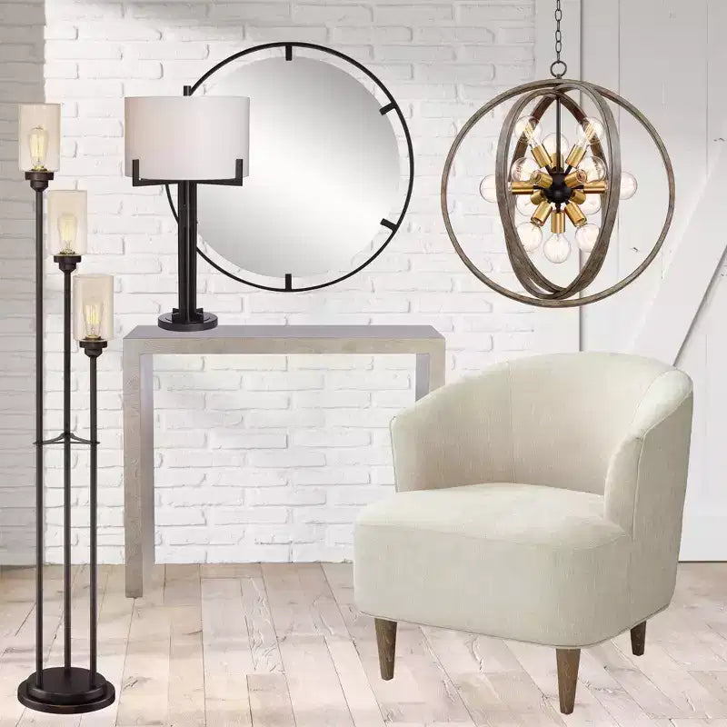 Uttermost Starbird Round Vanity Decorative Wall Mirror Modern Black Metal Openwork Framed 30 Wide for Bathroom Bedroom Living Room Home Office House