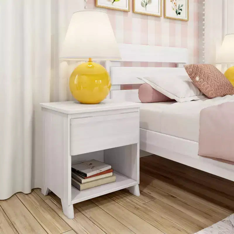 Max & Lily Nightstand, Solid Wood Bedside Side Tables with Storage Drawer for Bedroom