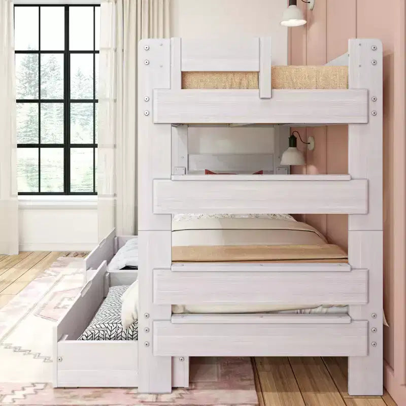 Max & Lily Solid Wood Modern Farmhouse Farmhouse Twin/Twin Bunk Bed with Storage Drawers