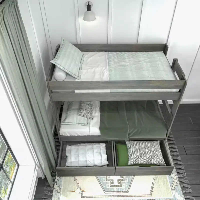Max & Lily Solid Wood Modern Farmhouse Farmhouse Twin/Twin Bunk Bed with Storage Drawers
